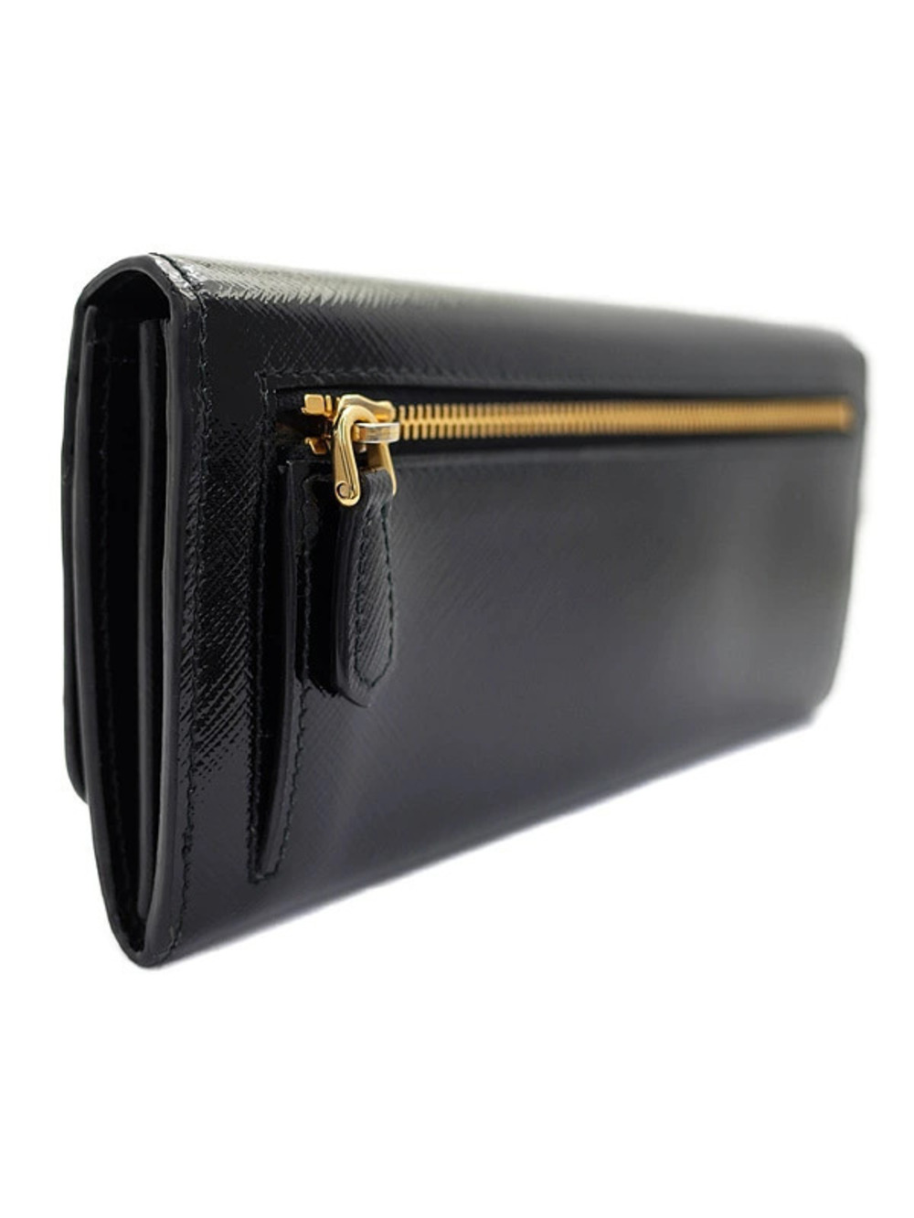 Prada fold Long Wallet Leather Bi Black